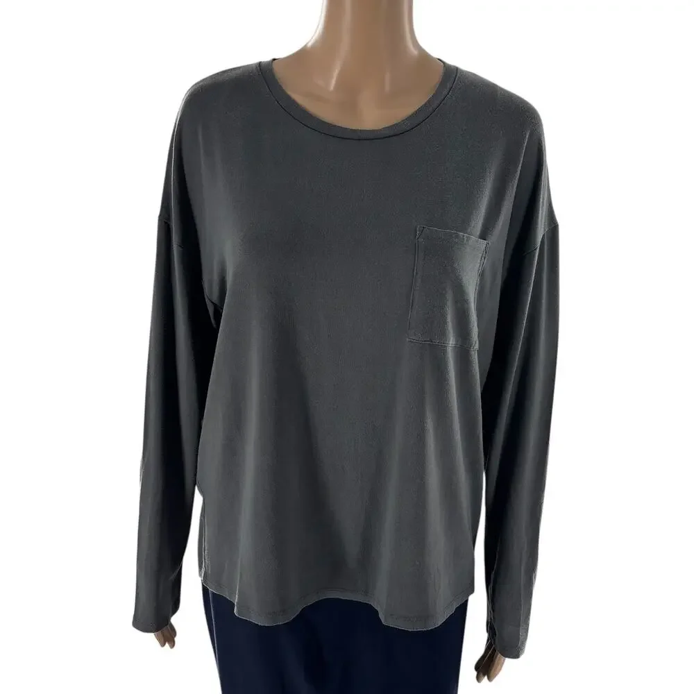Sijo Gray Soft Stretch Long Sleeve Pajama Sleep Shirt